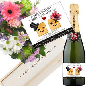 Wedding Toast Champagne & Flowers - Mr & Mrs Add Date and Message to Bottle Label