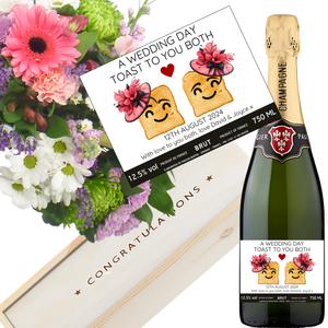 Wedding Toast Champagne & Flowers - Mrs & Mrs Add Date and Message to Bottle Label