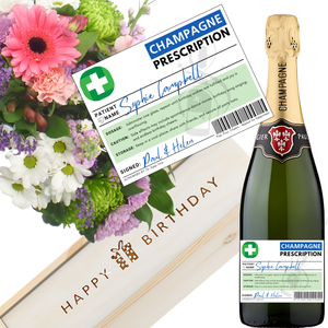 Personalised Birthday Prescription Champagne and Flowers - Add Name