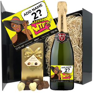 Sophisticated WTF Women Birthday Champagne & Chocolates - Add Name to Bottle Label