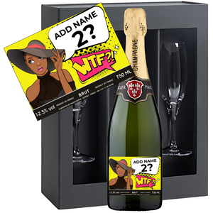 Sophisticated WTF Women Birthday Champagne & Glasses - Add Name to Bottle Label