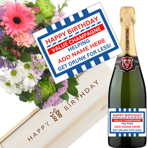 VALUE Birthday Champagne & Flowers - Add Name to Bottle Label