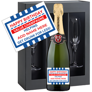 VALUE Birthday Champagne & Glasses - Add Name to Bottle Label